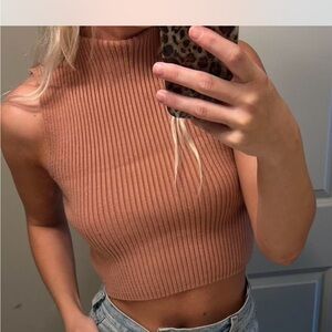 Zara Ribbed Knit Tank Top - Brown